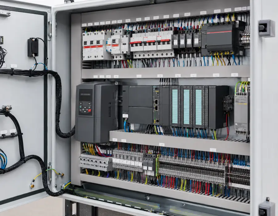 Painel elétrico industrial completo e organizado